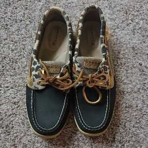 Sperry Black and Animal Print Loafers